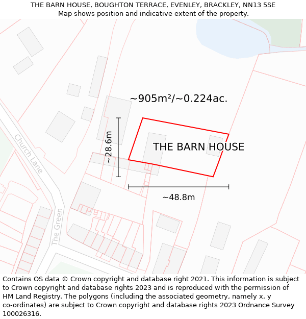 THE BARN HOUSE, BOUGHTON TERRACE, EVENLEY, BRACKLEY, NN13 5SE: Plot and title map