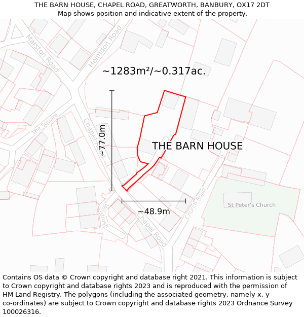 THE BARN HOUSE, CHAPEL ROAD, GREATWORTH, BANBURY, OX17 2DT: Plot and title map