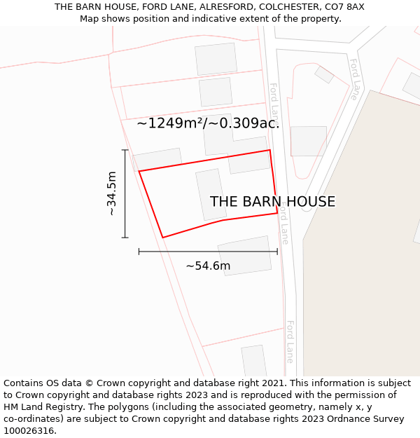 THE BARN HOUSE, FORD LANE, ALRESFORD, COLCHESTER, CO7 8AX: Plot and title map