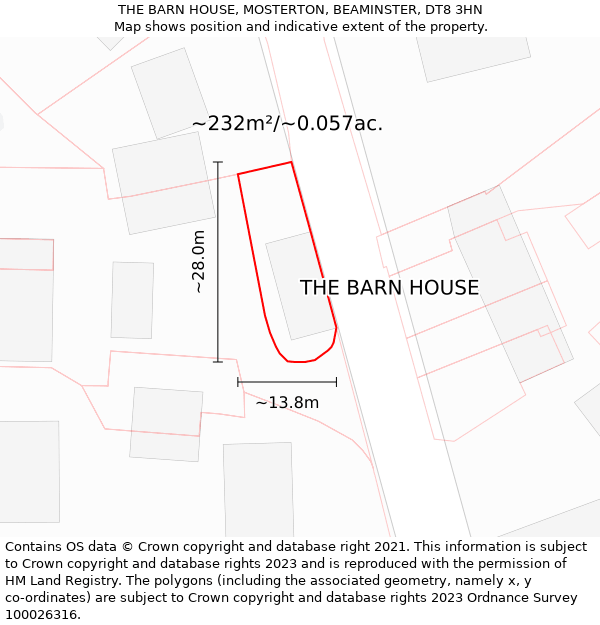 THE BARN HOUSE, MOSTERTON, BEAMINSTER, DT8 3HN: Plot and title map