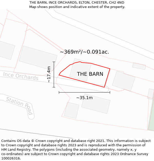 THE BARN, INCE ORCHARDS, ELTON, CHESTER, CH2 4ND: Plot and title map