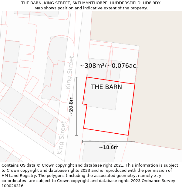 THE BARN, KING STREET, SKELMANTHORPE, HUDDERSFIELD, HD8 9DY: Plot and title map