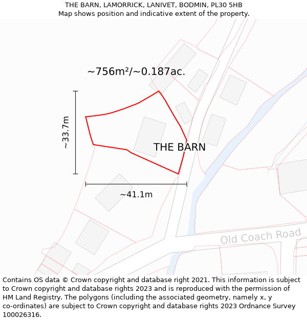 THE BARN, LAMORRICK, LANIVET, BODMIN, PL30 5HB: Plot and title map