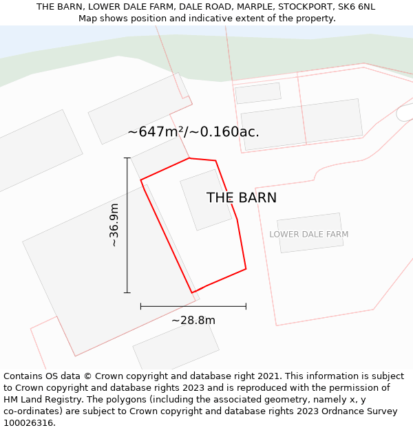 THE BARN, LOWER DALE FARM, DALE ROAD, MARPLE, STOCKPORT, SK6 6NL: Plot and title map