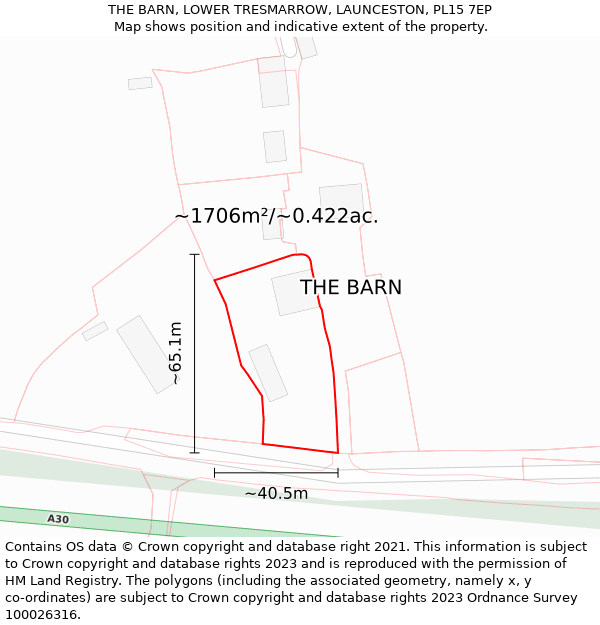THE BARN, LOWER TRESMARROW, LAUNCESTON, PL15 7EP: Plot and title map