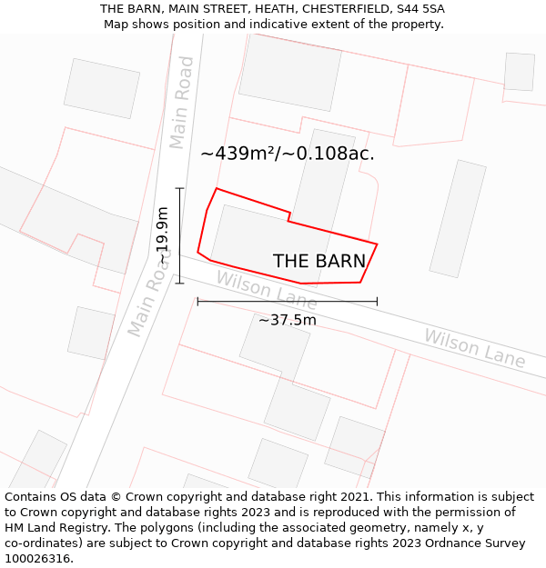 THE BARN, MAIN STREET, HEATH, CHESTERFIELD, S44 5SA: Plot and title map