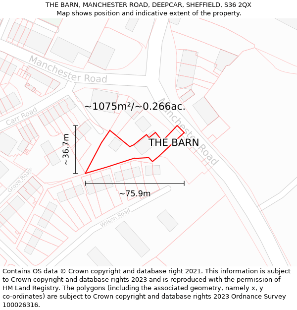 THE BARN, MANCHESTER ROAD, DEEPCAR, SHEFFIELD, S36 2QX: Plot and title map