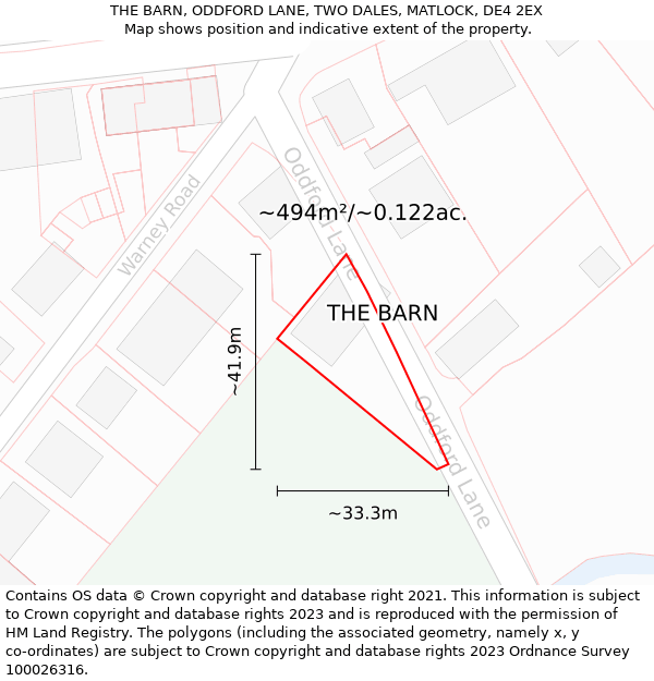 THE BARN, ODDFORD LANE, TWO DALES, MATLOCK, DE4 2EX: Plot and title map