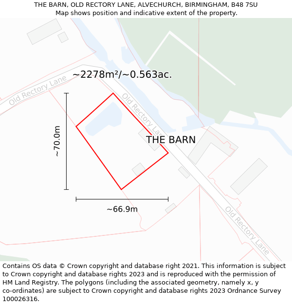 THE BARN, OLD RECTORY LANE, ALVECHURCH, BIRMINGHAM, B48 7SU: Plot and title map