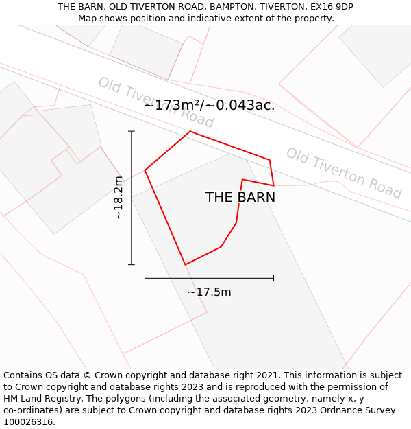 THE BARN, OLD TIVERTON ROAD, BAMPTON, TIVERTON, EX16 9DP: Plot and title map