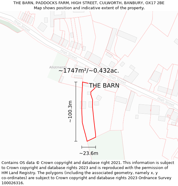 THE BARN, PADDOCKS FARM, HIGH STREET, CULWORTH, BANBURY, OX17 2BE: Plot and title map