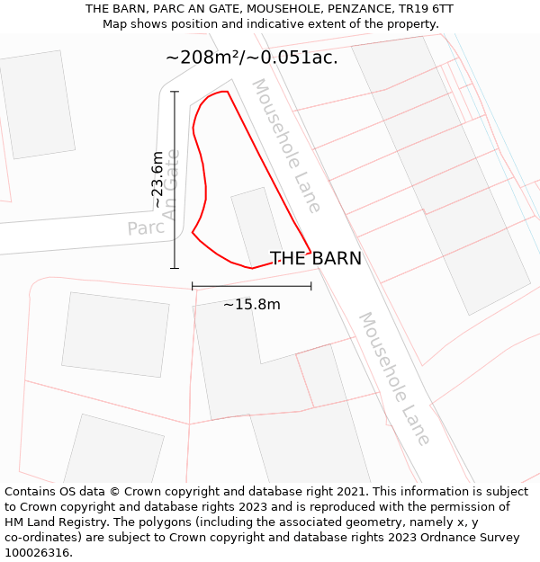 THE BARN, PARC AN GATE, MOUSEHOLE, PENZANCE, TR19 6TT: Plot and title map