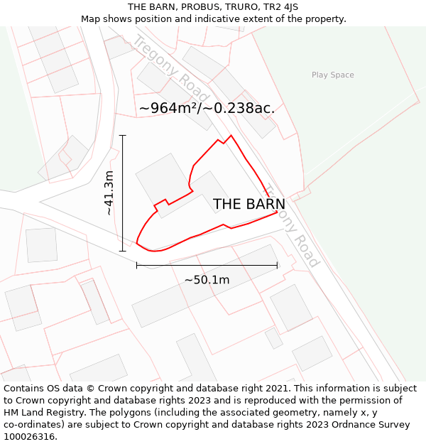 THE BARN, PROBUS, TRURO, TR2 4JS: Plot and title map