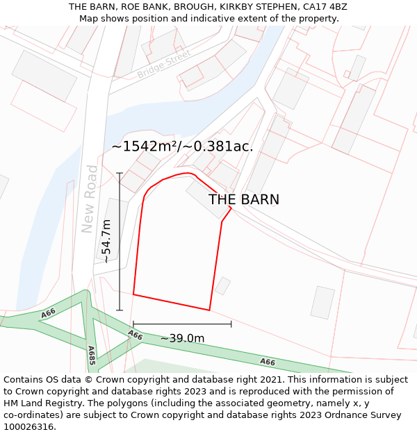 THE BARN, ROE BANK, BROUGH, KIRKBY STEPHEN, CA17 4BZ: Plot and title map