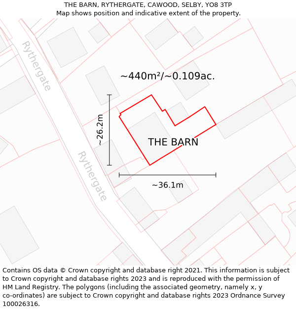 THE BARN, RYTHERGATE, CAWOOD, SELBY, YO8 3TP: Plot and title map