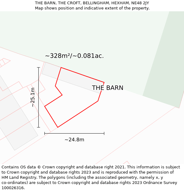 THE BARN, THE CROFT, BELLINGHAM, HEXHAM, NE48 2JY: Plot and title map