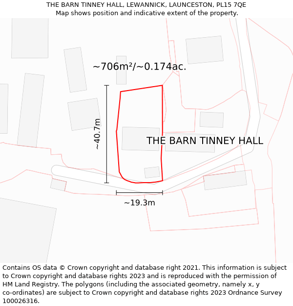 THE BARN TINNEY HALL, LEWANNICK, LAUNCESTON, PL15 7QE: Plot and title map