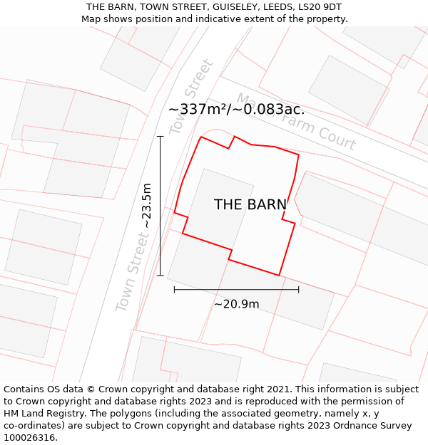 THE BARN, TOWN STREET, GUISELEY, LEEDS, LS20 9DT: Plot and title map