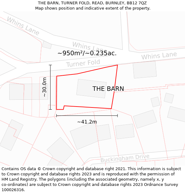 THE BARN, TURNER FOLD, READ, BURNLEY, BB12 7QZ: Plot and title map