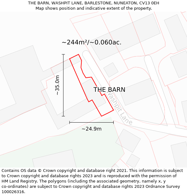 THE BARN, WASHPIT LANE, BARLESTONE, NUNEATON, CV13 0EH: Plot and title map