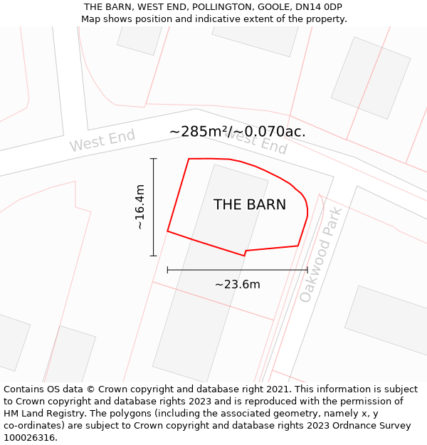 THE BARN, WEST END, POLLINGTON, GOOLE, DN14 0DP: Plot and title map