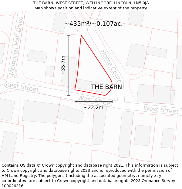 THE BARN, WEST STREET, WELLINGORE, LINCOLN, LN5 0JA: Plot and title map