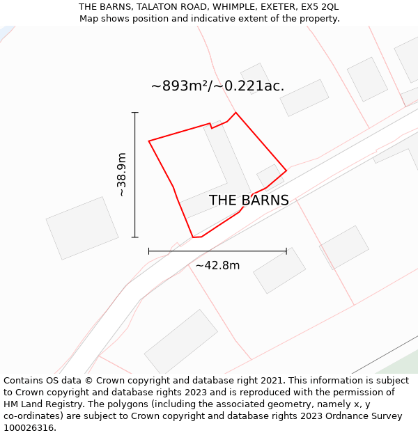 THE BARNS, TALATON ROAD, WHIMPLE, EXETER, EX5 2QL: Plot and title map