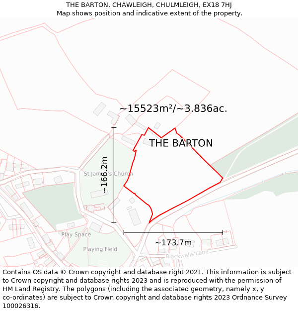 THE BARTON, CHAWLEIGH, CHULMLEIGH, EX18 7HJ: Plot and title map