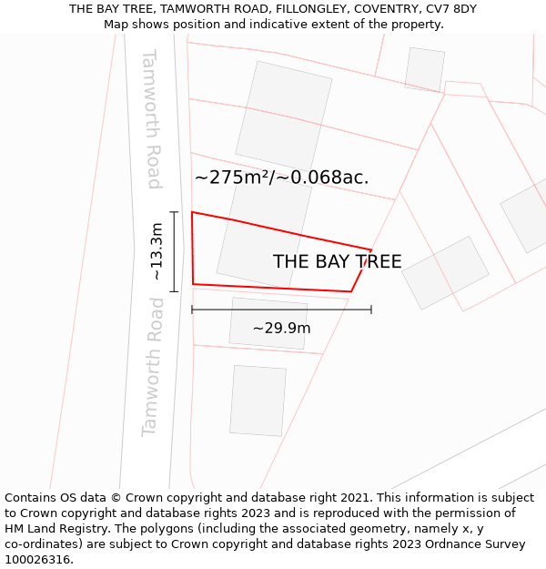 THE BAY TREE, TAMWORTH ROAD, FILLONGLEY, COVENTRY, CV7 8DY: Plot and title map