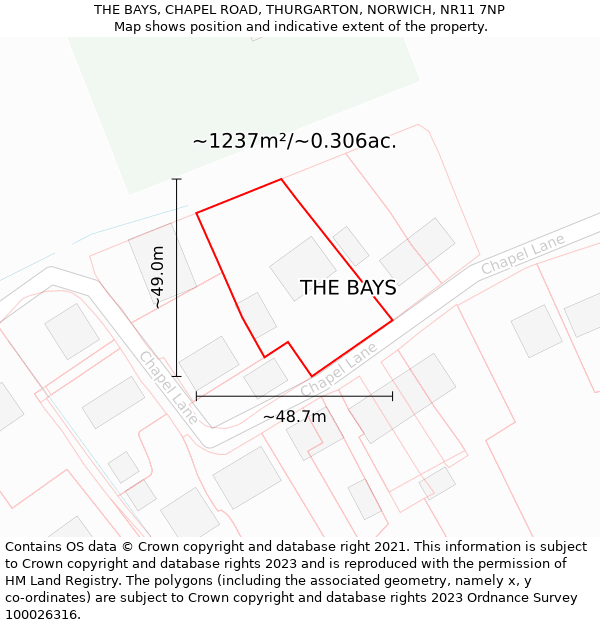 THE BAYS, CHAPEL ROAD, THURGARTON, NORWICH, NR11 7NP: Plot and title map