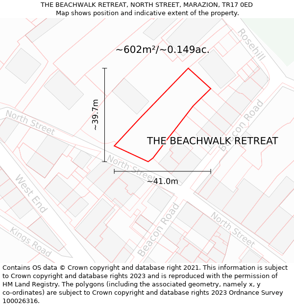 THE BEACHWALK RETREAT, NORTH STREET, MARAZION, TR17 0ED: Plot and title map