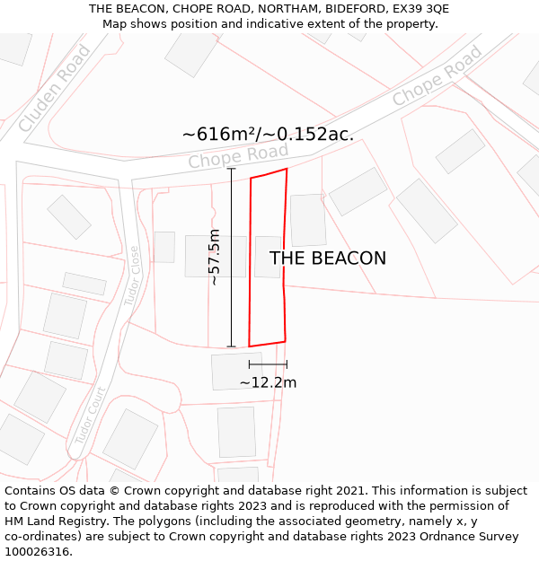 THE BEACON, CHOPE ROAD, NORTHAM, BIDEFORD, EX39 3QE: Plot and title map