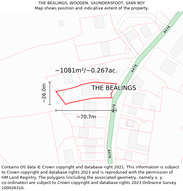 THE BEALINGS, WOODEN, SAUNDERSFOOT, SA69 9DY: Plot and title map