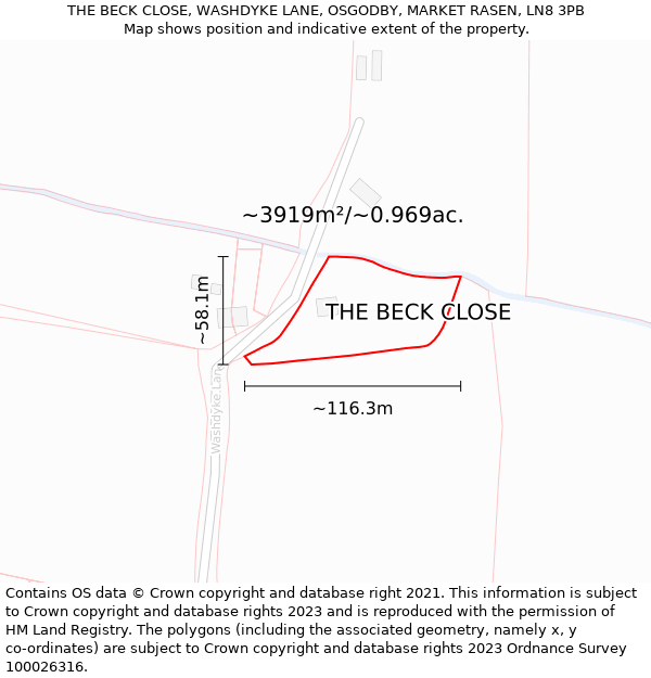 THE BECK CLOSE, WASHDYKE LANE, OSGODBY, MARKET RASEN, LN8 3PB: Plot and title map