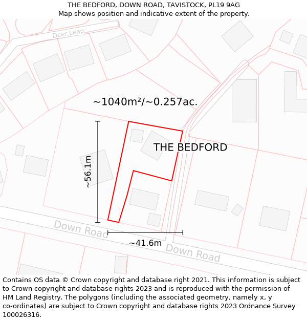 THE BEDFORD, DOWN ROAD, TAVISTOCK, PL19 9AG: Plot and title map