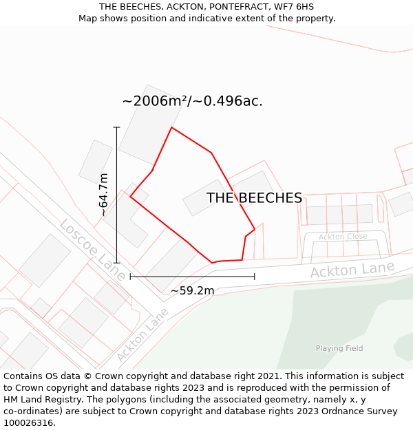 THE BEECHES, ACKTON, PONTEFRACT, WF7 6HS: Plot and title map