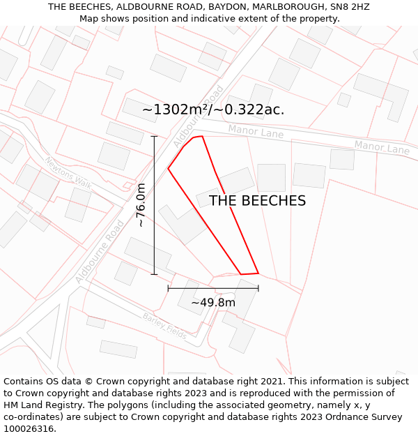 THE BEECHES, ALDBOURNE ROAD, BAYDON, MARLBOROUGH, SN8 2HZ: Plot and title map