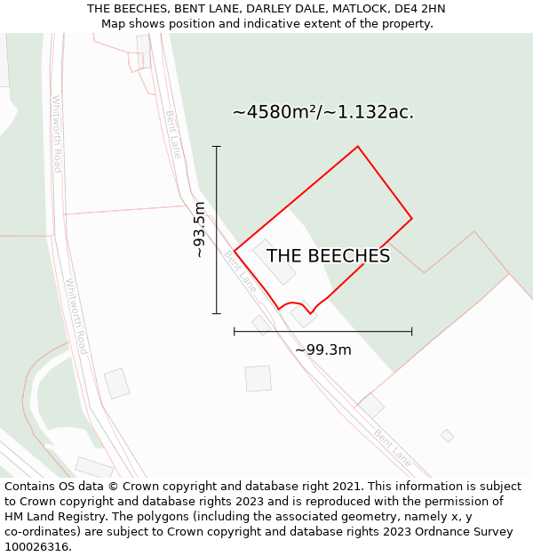 THE BEECHES, BENT LANE, DARLEY DALE, MATLOCK, DE4 2HN: Plot and title map