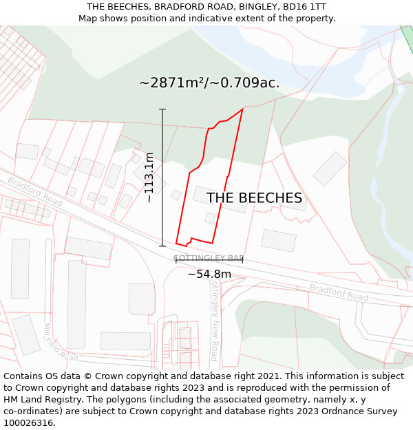 THE BEECHES, BRADFORD ROAD, BINGLEY, BD16 1TT: Plot and title map