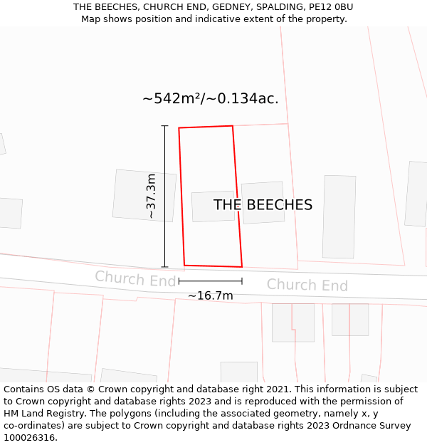 THE BEECHES, CHURCH END, GEDNEY, SPALDING, PE12 0BU: Plot and title map