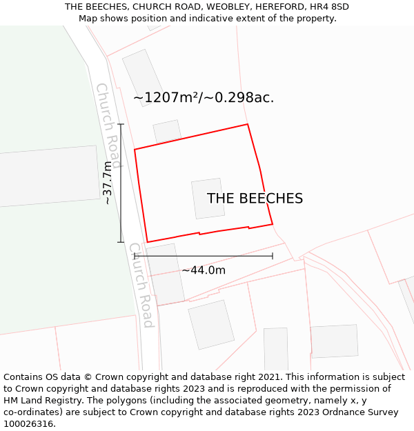 THE BEECHES, CHURCH ROAD, WEOBLEY, HEREFORD, HR4 8SD: Plot and title map