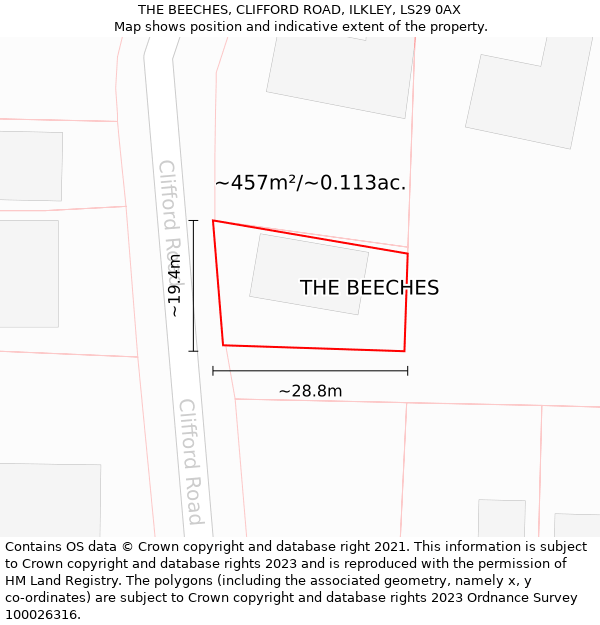 THE BEECHES, CLIFFORD ROAD, ILKLEY, LS29 0AX: Plot and title map