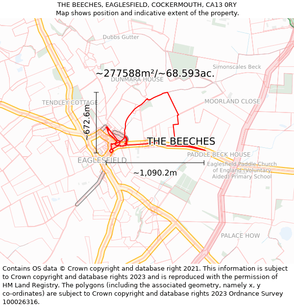 THE BEECHES, EAGLESFIELD, COCKERMOUTH, CA13 0RY: Plot and title map