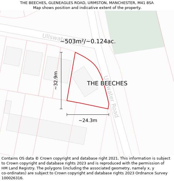 THE BEECHES, GLENEAGLES ROAD, URMSTON, MANCHESTER, M41 8SA: Plot and title map