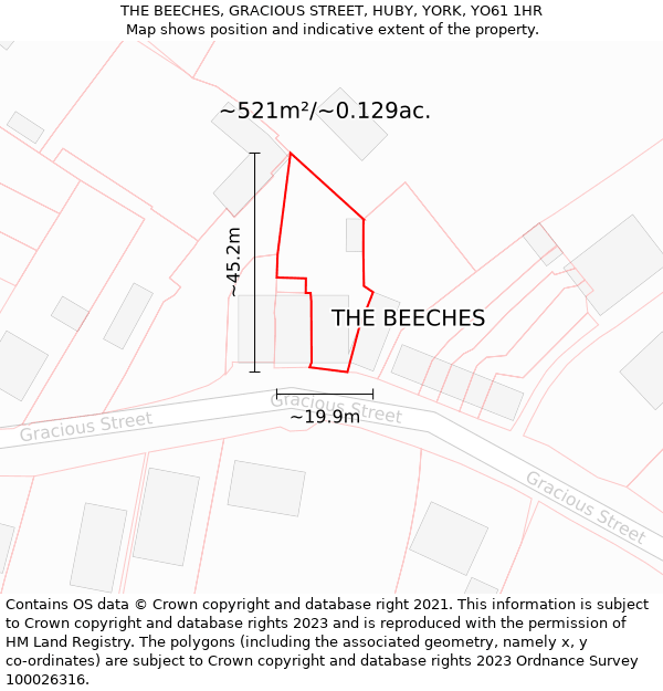 THE BEECHES, GRACIOUS STREET, HUBY, YORK, YO61 1HR: Plot and title map