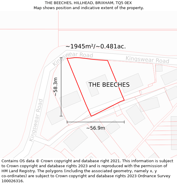 THE BEECHES, HILLHEAD, BRIXHAM, TQ5 0EX: Plot and title map