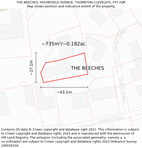 THE BEECHES, HOLMEFIELD AVENUE, THORNTON-CLEVELEYS, FY5 2QR: Plot and title map