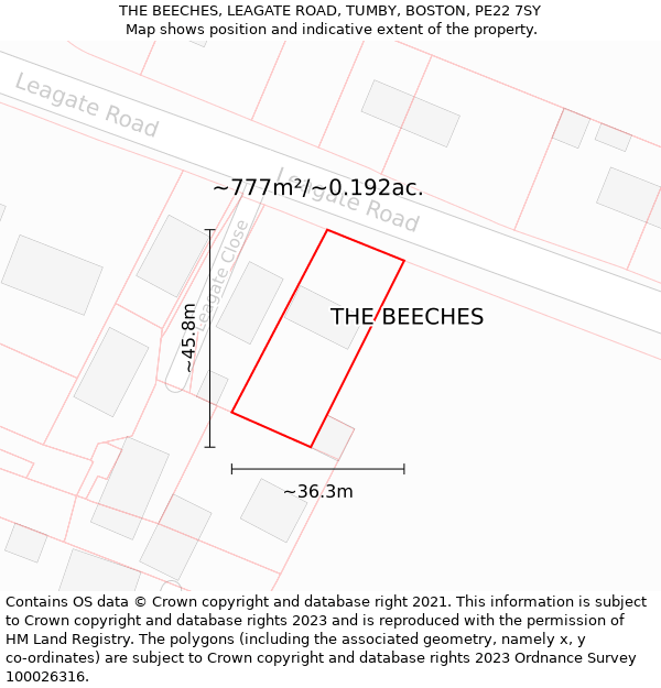 THE BEECHES, LEAGATE ROAD, TUMBY, BOSTON, PE22 7SY: Plot and title map