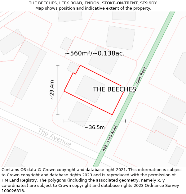THE BEECHES, LEEK ROAD, ENDON, STOKE-ON-TRENT, ST9 9DY: Plot and title map