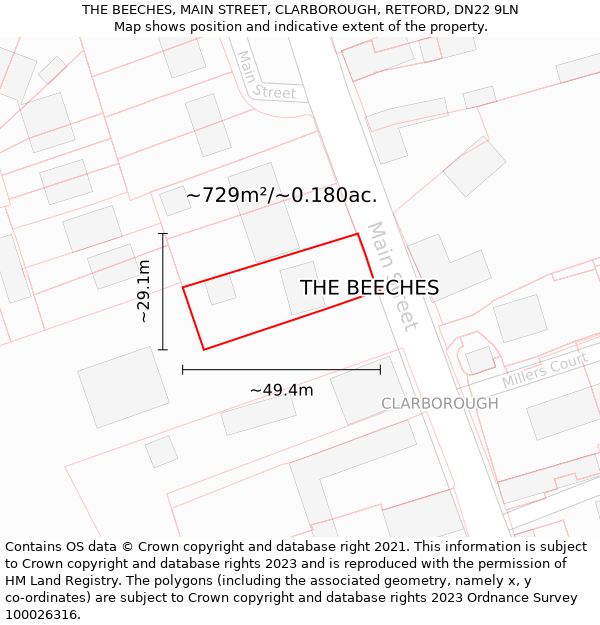 THE BEECHES, MAIN STREET, CLARBOROUGH, RETFORD, DN22 9LN: Plot and title map